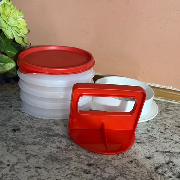 Red and White Plastic Food Storage Container - Picture 2 of 5